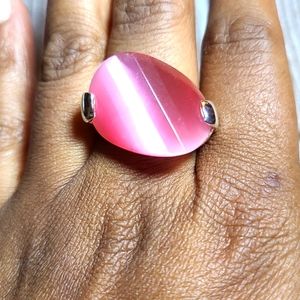 Vintage Pink Cat's Eye Silver Size 8 Ring by Marsala